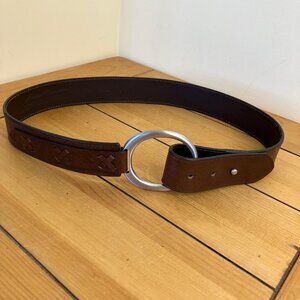 Eddie Bauer Genuine Leather Belt Open Oval Buckle Post Clasp Brown Made in USA